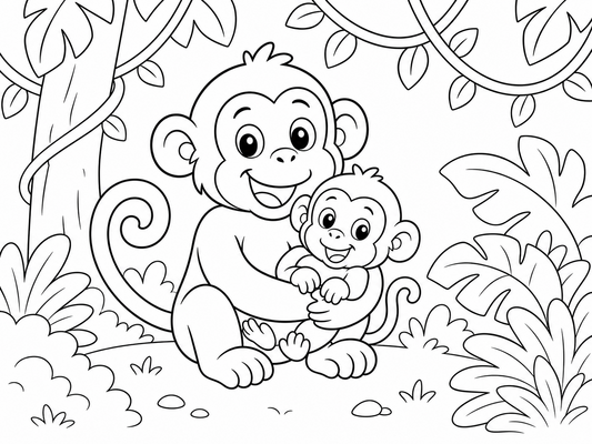 Ausmalbild: Der Affe und sein Baby