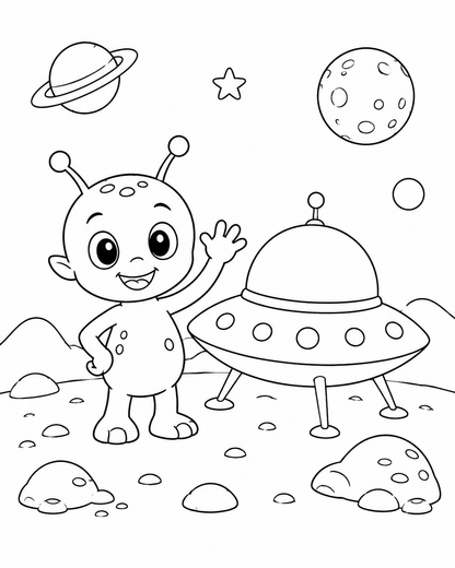 Ausmalbild: Der freundliche Alien