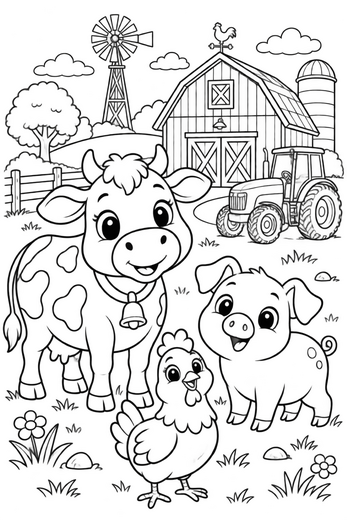 Ausmalbild: Die fr&ouml;hliche Bauernhof-Familie