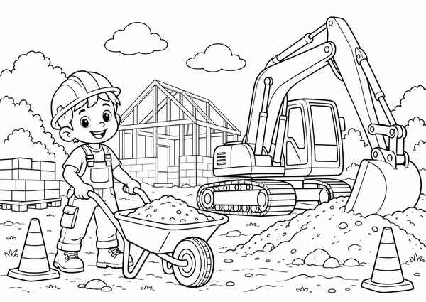 Ausmalbild: Auf der Baustelle