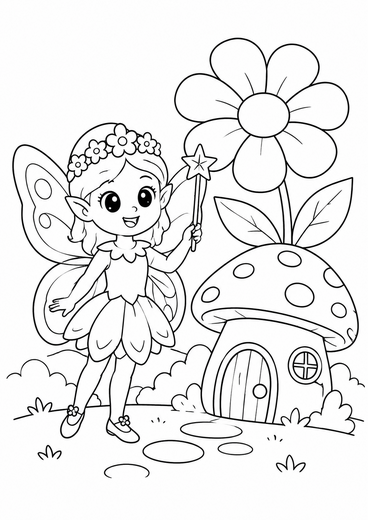 Ausmalbild: Die zauberhafte Blumenfee