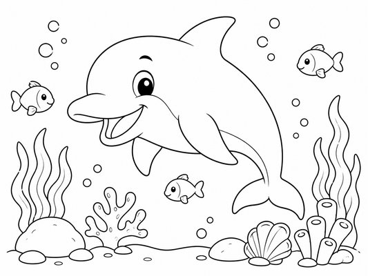 Ausmalbild: Der fröhliche Delfin