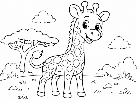 Ausmalbild: Die neugierige Giraffe