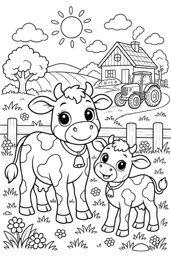 Ausmalbild: Die Kuh und ihr Kalb