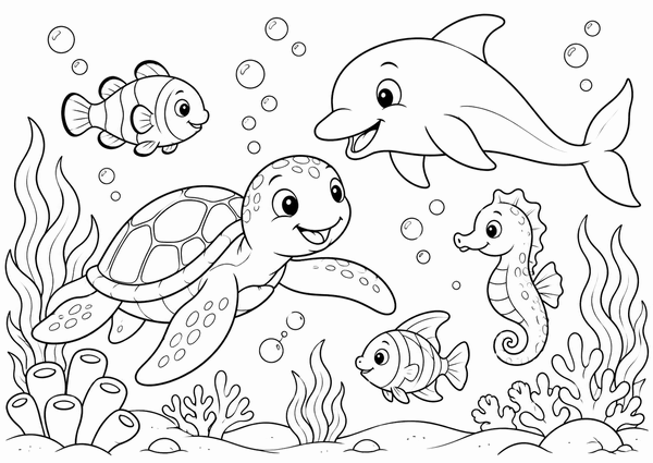 Ausmalbild: Die Tiere im Meer