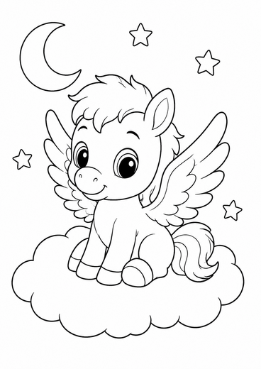Ausmalbild: Der fliegende Pegasus