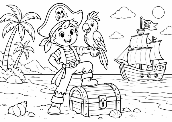 Ausmalbild: Der Pirat und sein Papagei