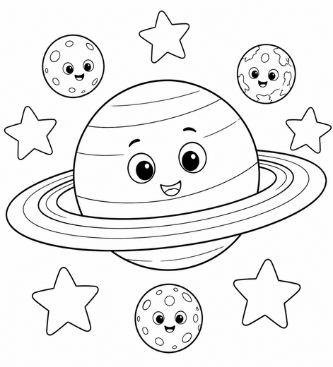 Ausmalbild: Die lustigen Planeten