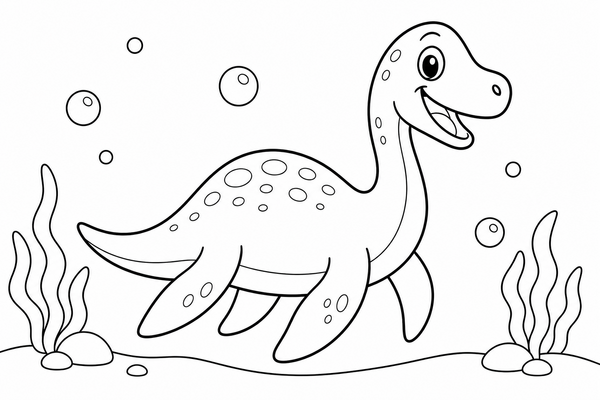 Ausmalbild: Der neugierige Plesiosaurus