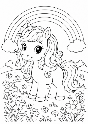 Ausmalbild: Das Regenbogen-Einhorn