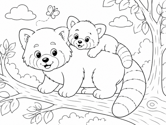 Ausmalbild: Der neugierige Rote Panda