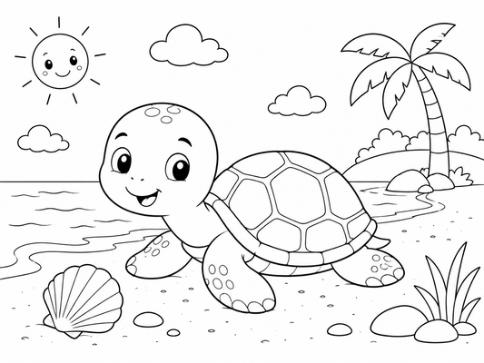Ausmalbild: Die gemütliche Schildkröte