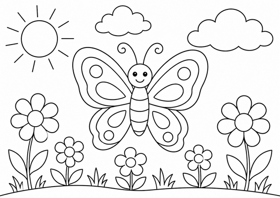Ausmalbild: Der bunte Schmetterling