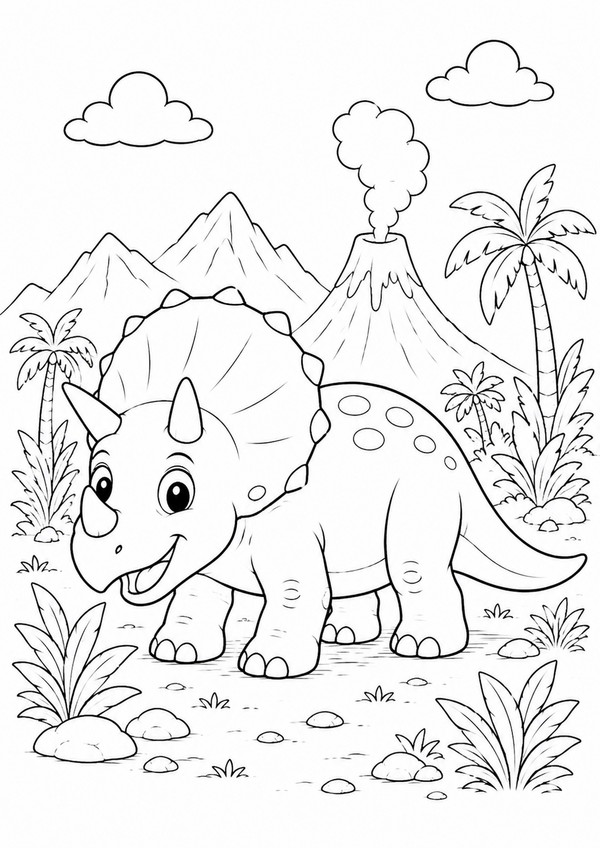 Ausmalbild: Der neugierige Triceratops