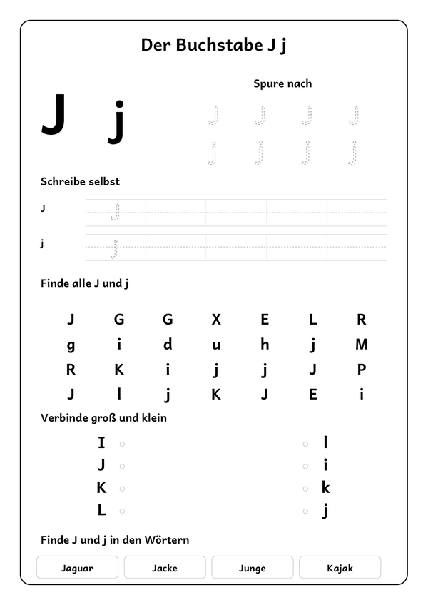 Lernblatt: Der Buchstabe J