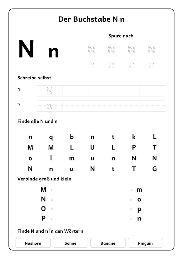 Lernblatt: Der Buchstabe N