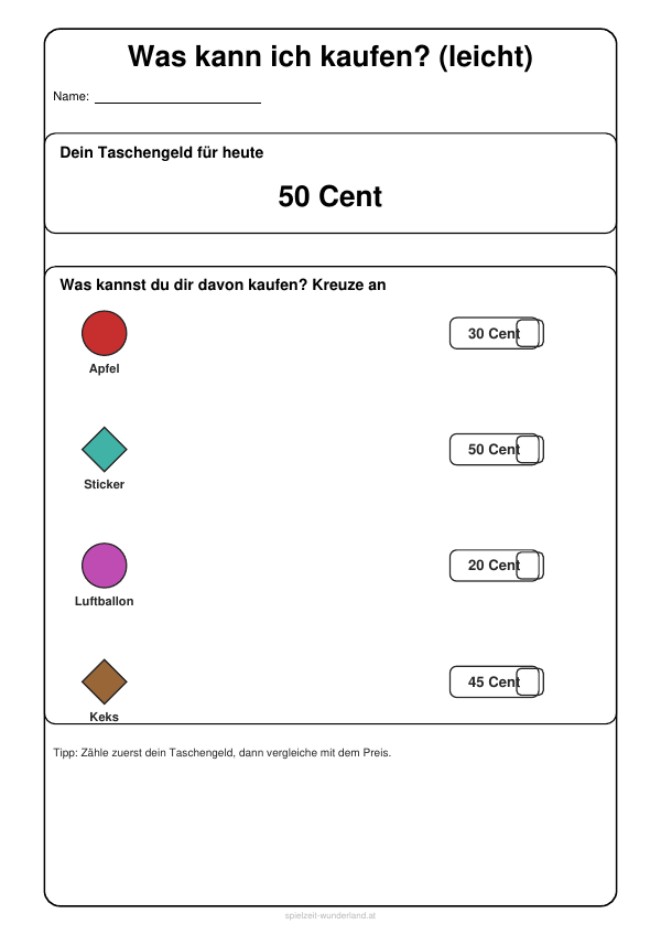 Lernblatt: Was kann ich kaufen? (leicht)