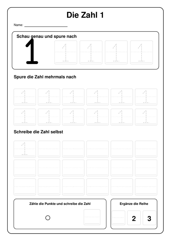 Lernblatt: Die Zahl 1