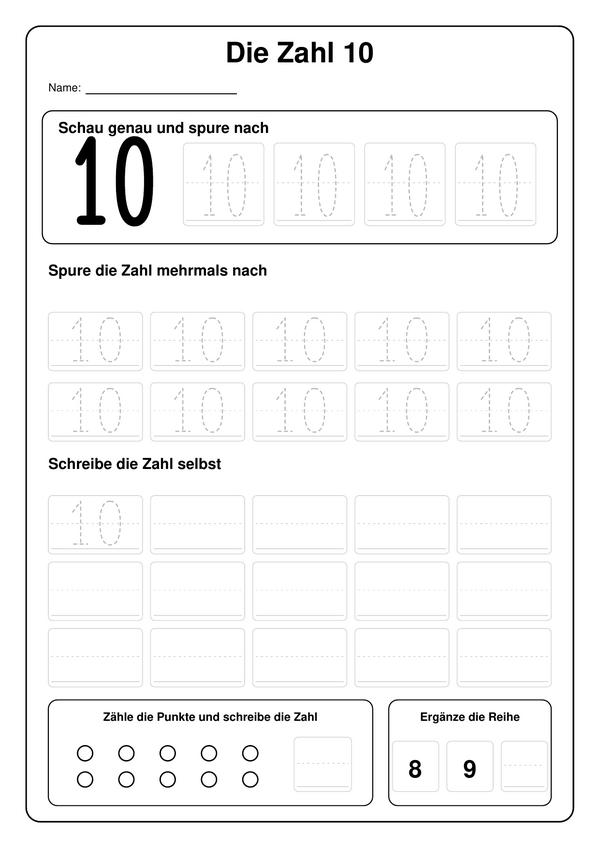 Lernblatt: Die Zahl 10