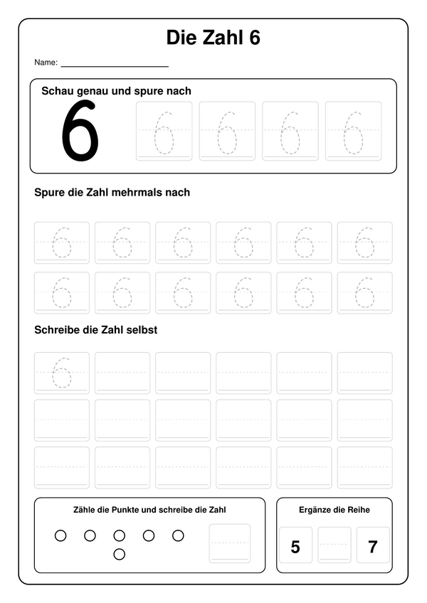 Lernblatt: Die Zahl 6