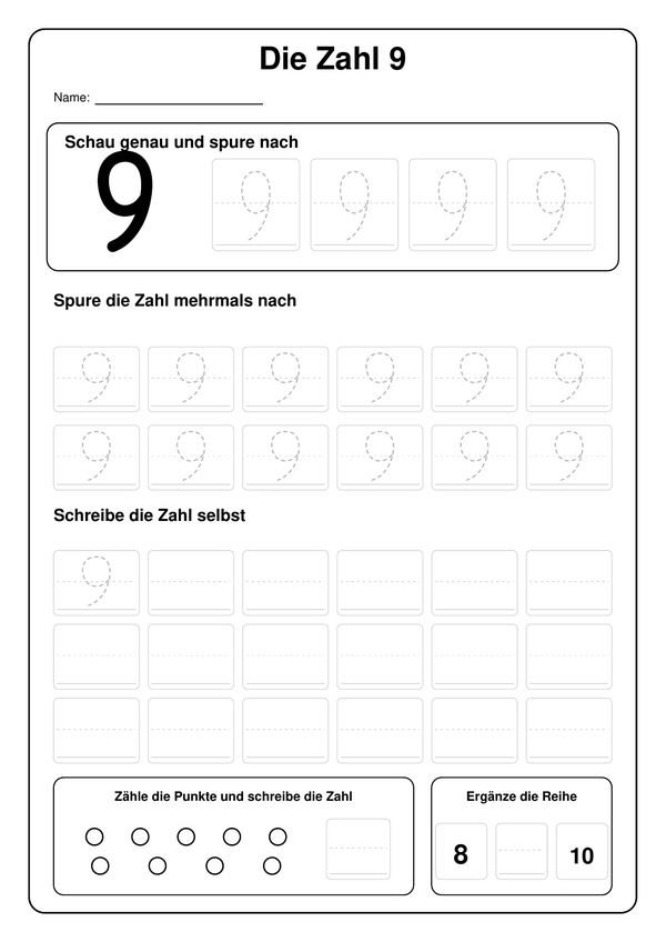 Lernblatt: Die Zahl 9