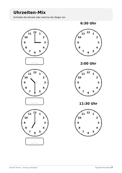 Uhrzeit-Lernheft Seite 9